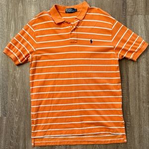 Vintage Polo Ralph Lauren Shirt Stripe Button Collar Orange Men's Large White
